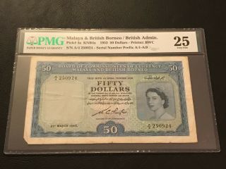 Malaya And British Borneo 1953 P - 4a Knb4a 50 Dollars Pmg 25 Vf Qe Ii