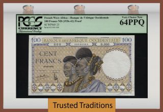 Tt Pk 23 1936 - 41 French West Africa 100 Francs Proof Pcgs 64 Ppq Finest Known