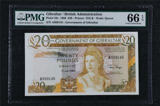 1986 Gibraltar / British Administration 20 Pound Pick 23c Pmg 66 Epq Gem Unc