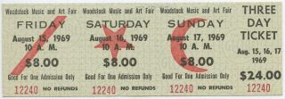 Woodstock 1969 $24 3 Day Full Ticket Pass 12240