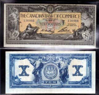 1917 Canadian Bank Of Commerce $10 Canadian Chartered Banknote Orange Tint