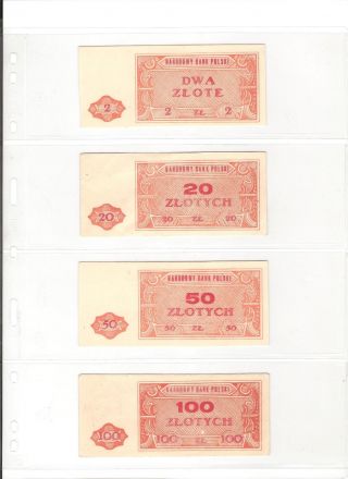 Poland Set Of 4: Narodowy Bank Polski: 2,  20,  50 And 100 Zlotych (1948) Vf