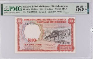 Pmg 55 Epq Malaya & British North Borneo 10 Dollars $10 1961 (p - 9a)