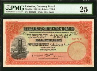 Palestine.  Currency Board.  5 Pounds,  1939.  P - 8c.  Pmg Very Fine 25.