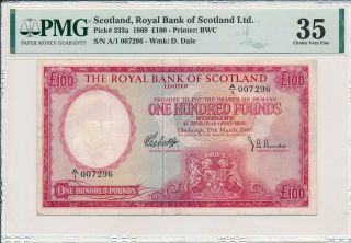 Royal Bank Of Scotland Ltd.  Scotland 100 Pounds 1969 Prefix A/1 Pmg 35