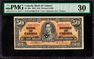 1937 Bank Of Canada $50 Banknote,  Osborne/towers,  Pmg Vf30