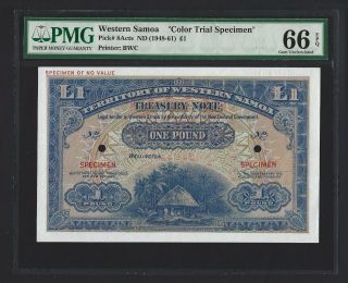 Western Samoa 1 Pound Nd (1948 - 61) Color Trial Specimen,  P - 8acts Pmg 66 Epq Unc