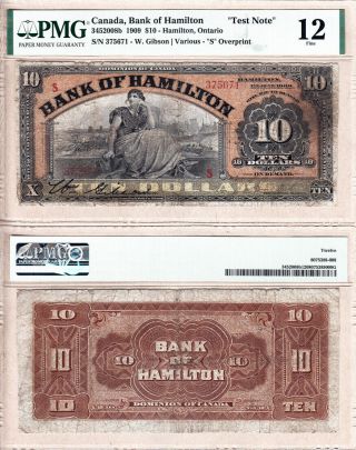 Bank Of Hamilton 1909 $10 Ss Test Note.  Pmg Choice Fine12 Ch Ref 345 20 08b.