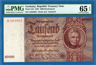 Germany,  Republic Treasury Note,  1000 Reichsmark,  1936,  Gem Unc - Pmg65epq,  P184