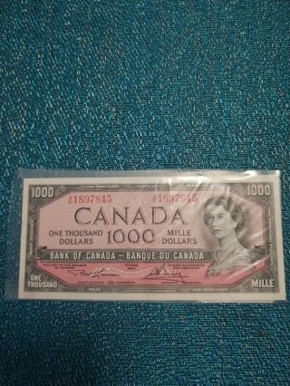 Canadian $1000 Dollar Bank Note Ak0477164 Circulated 1954 Canada Paper Money