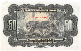 Belgian Congo 50 Francs 1948 P 16fs Series G Specimen Uncirculated Banknote 2