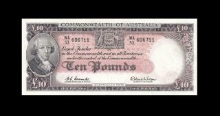 1960 - 65 Australia 10 Pounds " Rba " Note Coombs & Wilson Rare ( (gem Unc))