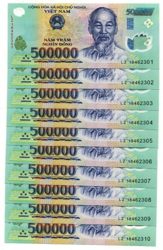 Vietnam 5 Million Dong Currency= 10 X 500,  000 500000 Banknote - Unc