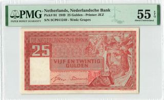 Netherlands 25 Gulden 1949 Solomon Pick 84 Pmg About Uncirculated 55 Epq