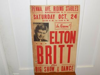 Vintage Cardboard Elton Britt Country Music Concert Poster
