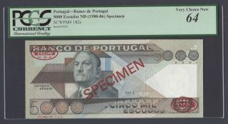 Portugal 5000 Escudos Nd (1980 - 86) P182s Specimen N2 Tdlr Uncirculated