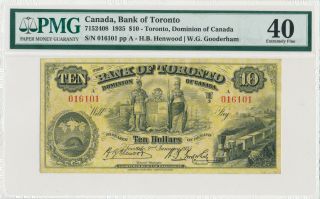 Canada Bank Of Toronto 10 Dollars 1935 7152408 016101 - Pmg 40 Extremely Fine