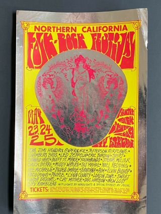 1969 Northern California Folk - Rock Festival Concert Flyer Hendrix Led Zeppelin