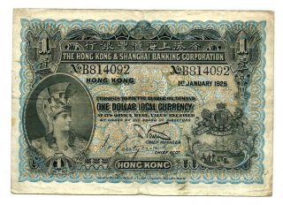 Hong - Kong Hsbc (p171) 1 Dollar 1925 F,  /avf