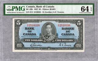 1937 Bank Of Canada $5 Banknote,  Pmg Unc - 64 Epq