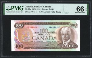 1975 Bank Of Canada $100 Banknote,  Pmg Unc - 66 Epq