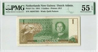 Netherlands Guinea 1 Gulden 1954 Indies Pick 11 Indonesia Pmg Au/unc 55 Epq