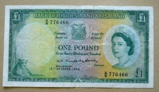 Rhodesia & Nyasaland 1 Pound P21a 1956 V/f