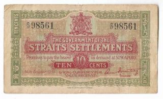 Straits Settlements 10 Cents 1919 
