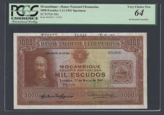 Mozambique 1000 Escudos 27 - 3 - 1941 P88s Signature Joao Baptista Arauj Specimen