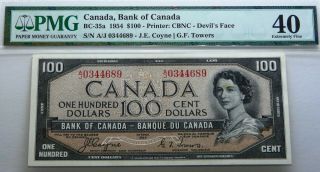 World Famous,  Devil Face Banknote Bank Of Canada 1954 $100 Pmg 40