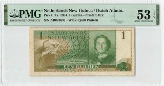 Netherlands Guinea 1 Gulden 1954 Indies Pick 11 Indonesia Pmg Au/unc 53 Epq