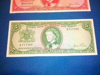 2 Bank Of Trinidad And Tobago 1964 Paper Money - - 1 Dollar & 5 Dollar