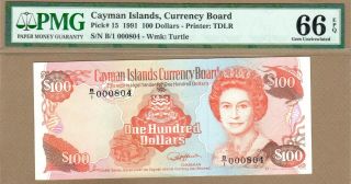 Cayman Islands: 100 Dollars Banknote,  (un Pmg66),  P - 15,  Low S/n,  1991,