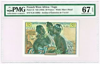 French West Africa,  Togo: 50 Francs Nd (1956) Pick 45 Pmg Gem Unc 67 Epq.