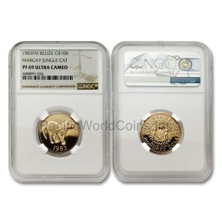 Belize 1983 Margay Jungle Cat $100 Gold Ngc Pf69 Ultra Cameo