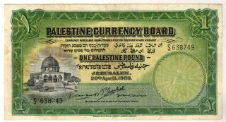Choice Vf Palestine Currency Board April 20,  1939 1 Pound P - 7c