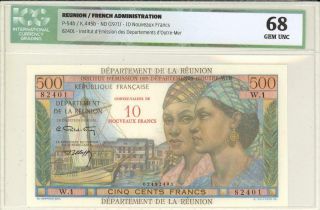 Reunion 10 Nouveaux Francs O/p Provisional Banknote 1971 Icg 68 Gem Cu