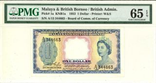 Malaya & British Borneo $1 Dollar Banknote 1953 Pmg 65 Gem Cu Epq