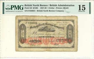 British North Borneo $1 Dollar Currency Banknote 1927 Pmg 15 Choice Fine