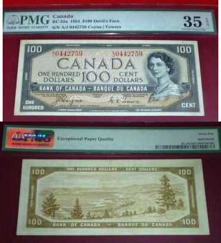 World Famous - Devils Face $100 1954 Bank Of Canada - Pmg 35