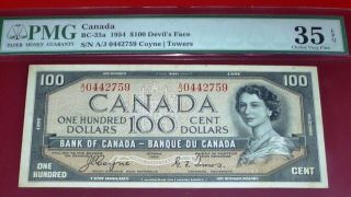 WORLD FAMOUS - DEVILS FACE $100 1954 Bank of Canada - PMG 35 2