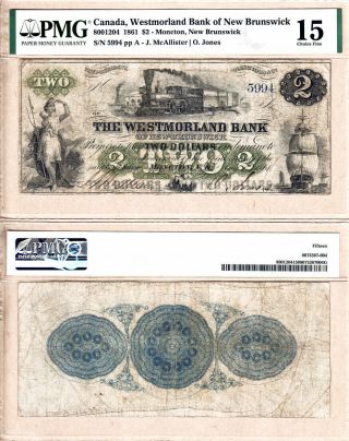1861 $2 Westmorland Bank Of Brunswick Train Note Charlton 800 - 12 - 04 Pmg F15