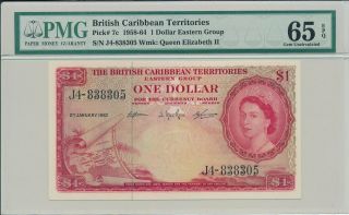 Eastern Group British Caribbean Territories $1 1962 S/no 8383xx Pmg 65epq