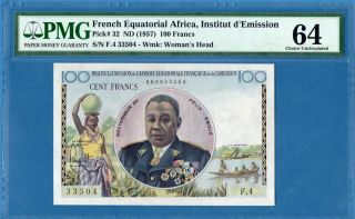 French Equatorial Africa,  100 Francs,  1957,  Choice Unc - Pmg64,  P32