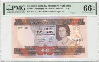 Solomon Islands 20 Dollars 1981 P - 8 Pmg 66 Epq