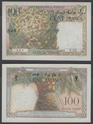(b49) French Somaliland 100 Francs 1952 Unc Exceptional Paper Djibouti P - 26