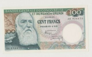 Belgian Congo P 33c King Leopold Ii 100 Francs 01.  09.  1960 Au/unc