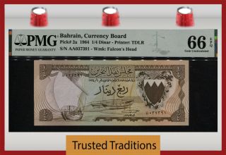 Tt Pk 2a 1964 Bahrain Currency Board 1/4 Dinar Pmg 66 Epq Gem Uncirculated