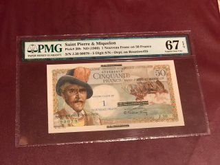 French Saint Pierre & Miquelon 50 Franc Overprint 1 Nf 1960 P 30b Pmg 67 Gem Unc