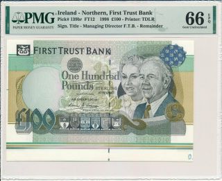First Trust Bank Ireland - Northern 100 Pounds 1998 Pmg 66epq